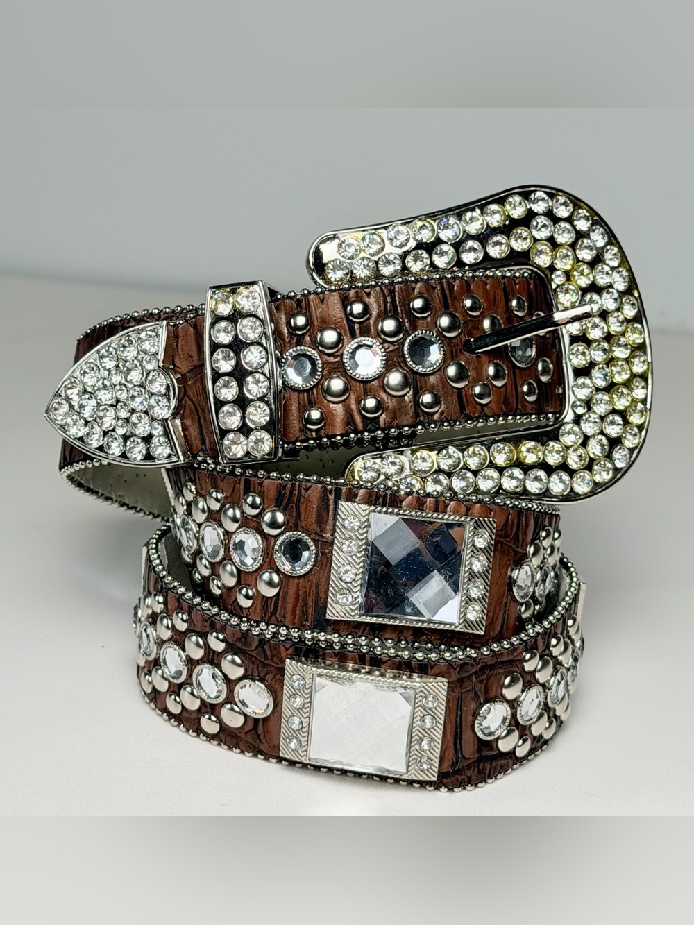 Genuine Leather Rhinestone Belt Bucke Y2K Western Women size XXL 39-49 waist